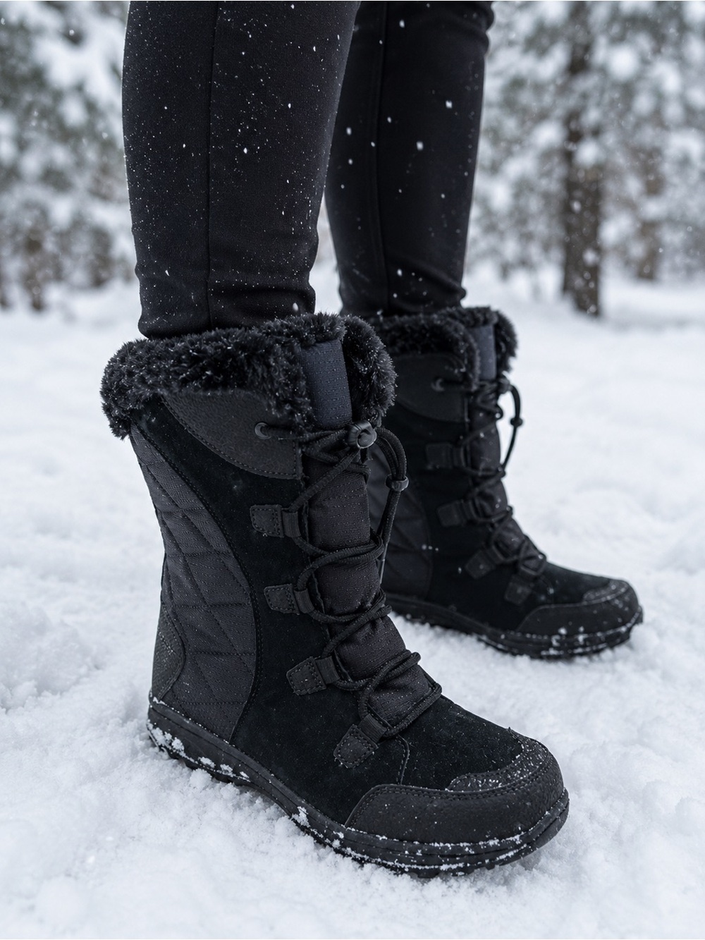 Columbia Black Faux-Fur Lined Lace-Up Winter Boots